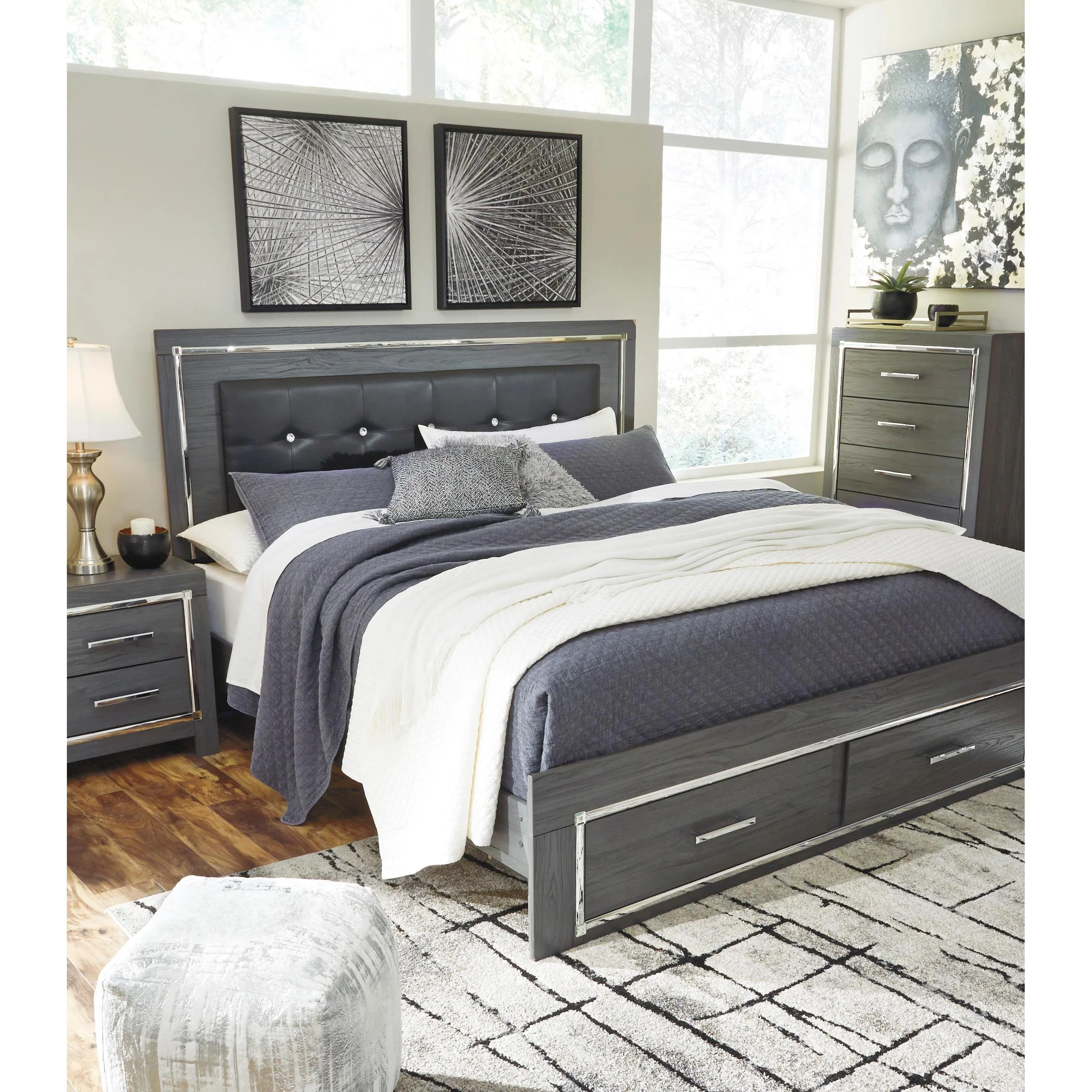 Signature Design by Ashley Lodanna King Upholstered Panel Bed with Storage B214-56S/B214-58/B214-95/B100-14