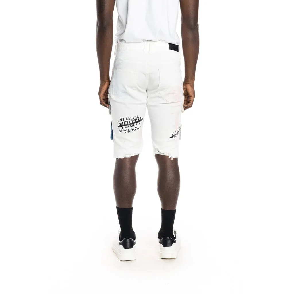 Slim Colorblock Jean Shorts - Ecru