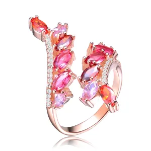 Sterling Silver with Rose Gold Plated Shades of Red Color Marquise Cubic Zirconias Classic Swirl Type Ring