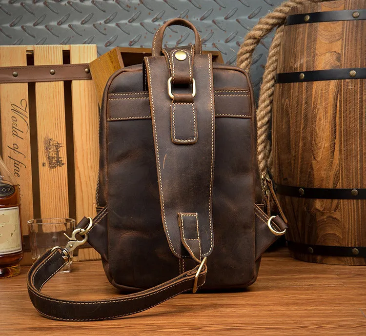 Vintage Leather Sling School Backpack for Men