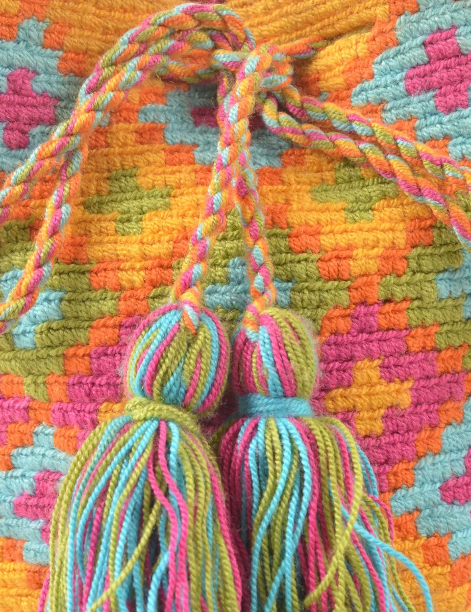 Woven Multi-Colour Pom Pom Detail Bucket Bag - S